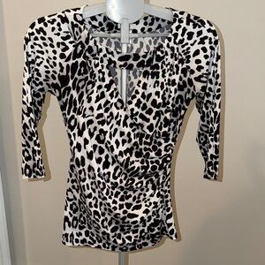Cache Monochrome Leopard Print Blouse